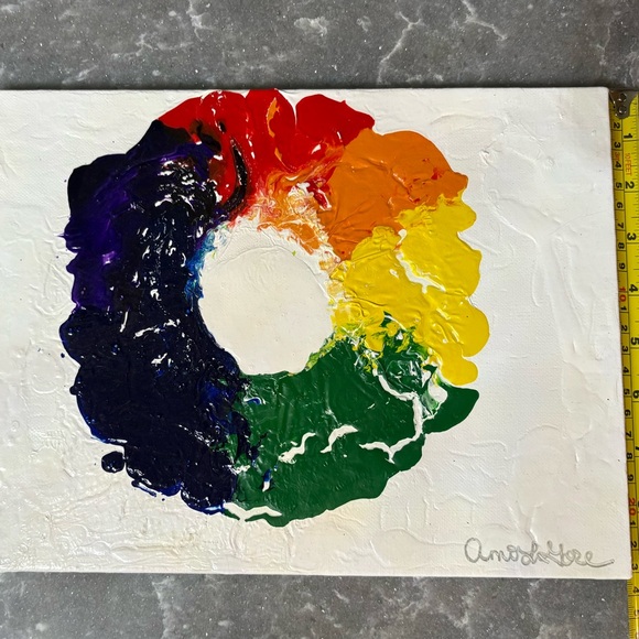 Handmade Art Heavily Textured Rainbow Color Wheel Abstract Canvas
